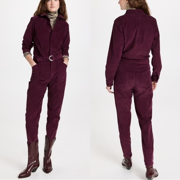 NWOT ba&sh Darius Corduroy long sleeves Bordeaux Jumpsuit sz M